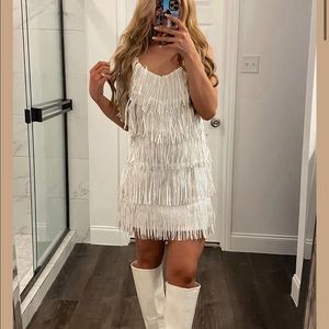 Bachelorette White Fringe Dress, Size Large